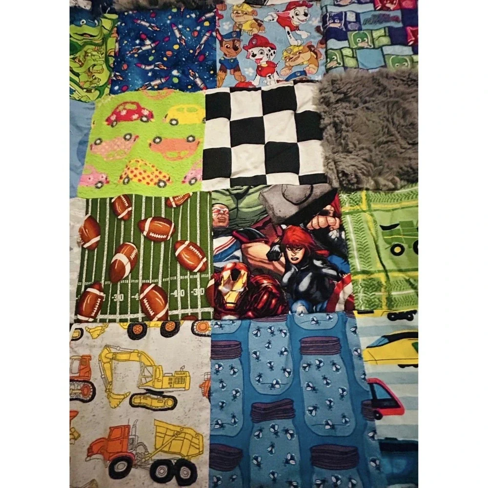 Handmade 54x37 Sensory Squares Blanket Kid Faux Fur Trim Tie Dyed Fleece Backing